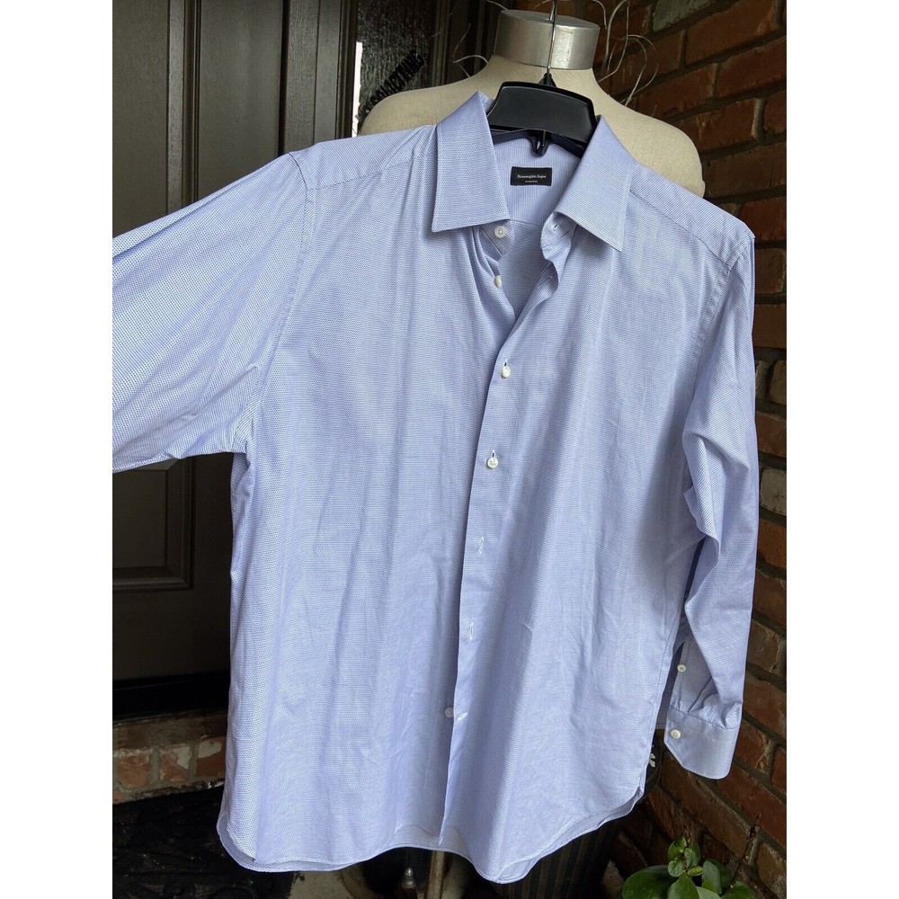 Ermenegildo Zegna regular fit cotton men Dress shirt M 15 White Blue